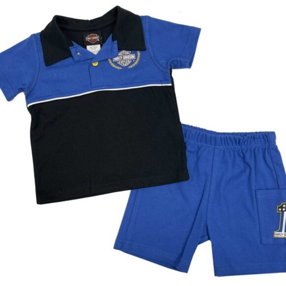 Harley-Davidson Baby Boys' 2-Piece Infant Race Knit Short Sleeve & Short Set - Picture 1 of 2